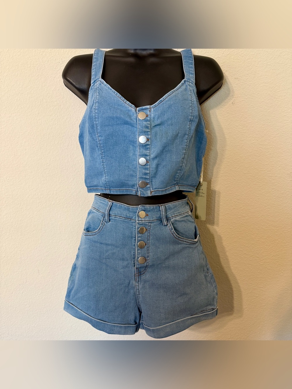 Iris Denim Micro Crop Top + Shorts set